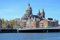 City scenic from Amsterdam in the Netherlands with the Niklaas church Royalty Free Stock Photo