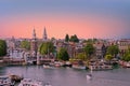 City scenic from Amsterdam in Netherlands at sunset