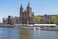 City scenic from Amsterdam with the Niklaas church in the Netherlands Royalty Free Stock Photo