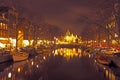 City scenic from Amsterdam with the Waag building in the Netherlands by night Royalty Free Stock Photo