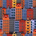 City seamless pattern. European houses