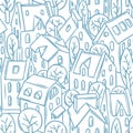 City seamless pattern with roofs