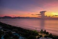 City Seascape with Aerial View of Nha Trang Beach, Mountains and Bay at Breaking Dawn Royalty Free Stock Photo