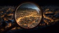 City seen through the magnifying glass, focus on the light polution