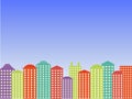 City series background. Colorful buildings, blue bright clear sky, sunny day, vector