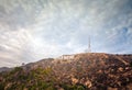 City shot of Los Angeles with Hollywood sign at night Royalty Free Stock Photo