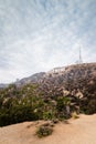 City shot of Los Angeles with Hollywood sign at night Royalty Free Stock Photo