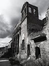 city in sicily after the earthquake ruins the destruction of the building against the sky small town 1968 war black and white Royalty Free Stock Photo