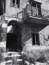 city in sicily after the earthquake ruins the destruction of the building against the sky small town 1968 war black and white Royalty Free Stock Photo