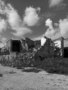 city in sicily after the earthquake ruins the destruction of the building against the sky small town 1968 war black and white Royalty Free Stock Photo