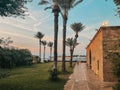 The city of Sidon in Lebanon. Sidon Sea Castle, built by the crusaders - Saida corniche and building. Sidon sea at sunset