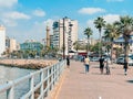 City of Sidon in Lebanon. Sidon Sea - Saida corniche and building and old city
