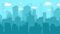 City silhouette background. Town downtown on blue sky woth clouds, urbanization vector background