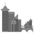 City silhouette, cityscapes, tall houses, bridge. Vector image