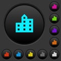 City silhouette dark push buttons with color icons