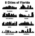 8 City silhouette in Florida ( Naples, MIami, Fort Lauderdale, Tampa, Orlando, Tallahassee, Jacksonville )