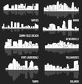 8 City silhouette in Florida ( Naples, MIami, Fort Lauderdale, Tampa, Orlando, Tallahassee, Jacksonville )