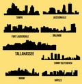 8 City silhouette in Florida ( Naples, MIami, Fort Lauderdale, Tampa, Orlando, Tallahassee, Jacksonville )