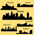 6 City silhouette in Georgia (Atlanta, Augusta, Alpharetta, Savannah, Macon, Marietta)