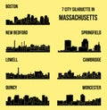 7 City Silhouette in Massachusetts ( Boston, New Bedford, Springfield, Lowell, Quincy, Worcester, Cambridge )