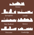 7 City Silhouette in Massachusetts ( Boston, New Bedford, Springfield, Lowell, Quincy, Worcester, Cambridge )