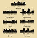 7 City Silhouette in Massachusetts ( Boston, New Bedford, Springfield, Lowell, Quincy, Worcester, Cambridge )