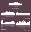 5 City Silhouette in Minnesota ( Minneapolis, Rochester, Saint Paul, St. Cloud, Duluth )