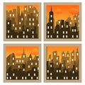 City silhouette at sunset. City silhouette in yellow and light colors with a glow in the sky Royalty Free Stock Photo