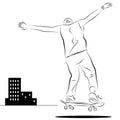 City Skateboard Rider Line Drawing