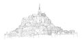 City sketching. Line art silhouette. Travel card. Tourism concept. France, Mont Saint-Michel. Isolated. Vector illustration