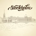 City sketching on vintage background. Stockholm, Sweden.