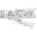 City sketching on white background. Honfleur, France.