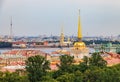 City skyline with the Admiralty spire, Peter and Paul Fortress, river Neva and Hermitage Winter Palace in Saint Petersburg, Russia Royalty Free Stock Photo