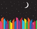 City skyline architecture at night with a starry sky. Vector illustration