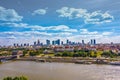 City skyline background. Aerial view of Warsaw capital city of Poland. From above, city view with night sky. Panorama of Warsaw Royalty Free Stock Photo