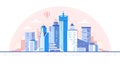 City skyline background. Buildings silhouette. Urban landscape for animation vector illustration Royalty Free Stock Photo