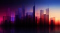 A city skyline with a bright blue sky and purple buildings, AI Royalty Free Stock Photo
