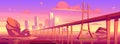 City skyline with buildings and bridge at sunset Royalty Free Stock Photo