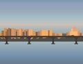 City Skyline cityscape, bridge, building, sunset, town, river