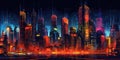 city skyline cyberpunk neon on dark background. generative ai AIG32