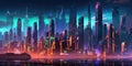 city skyline cyberpunk neon on dark background. generative ai AIG32