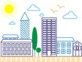 City skyline detailed silhouette. Trendy vector illustration, line art style. Vector Royalty Free Stock Photo