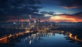 City skyline at dusk reflects in the water, a modern marvel generated by AI