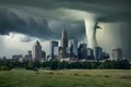 City skyline faces impending danger as tornado storm clouds loom