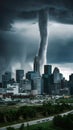 City skyline faces impending danger as tornado storm clouds loom