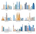 City skyline flat icons set Royalty Free Stock Photo