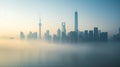A city skyline in the foggy fog (AI Generated Royalty Free Stock Photo