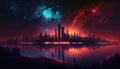 City Skyline Glows In Night Sky Desktop Wallpapers. Generative AI