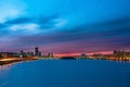 Skyline of the Dongjia Bridge at the Han River in downtown Seoul in the night, South Korea Royalty Free Stock Photo