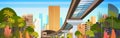 City Skyline With Modern Skyscrapers And Railway Road Cityscape View Horizontal Banner